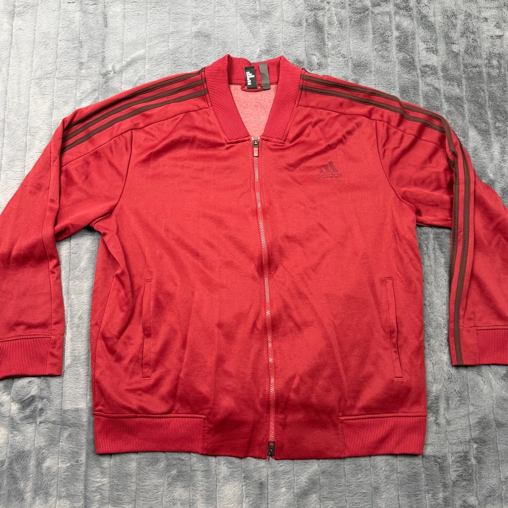 Adidas Mens Red 3-Stripe Full Zip Track Jacket Bomber Style 2XL 11405